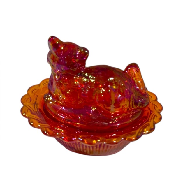 Mosser Glass Red Cat on Nest Salt Cellar/Trinket Box Vintage - Picture 4 of 4